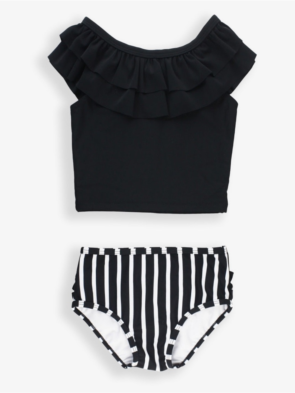 NWT Rufflebutts Baby Girl Black & White Stripe Ruffled Tankini, Size: 3-6M